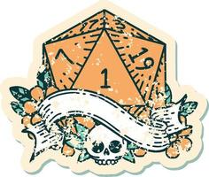 estilo de tatuagem retrô natural um d20 rolo de dados vetor