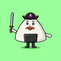 personagem de pirata de sushi japonês de arroz bonito dos desenhos animados vetor