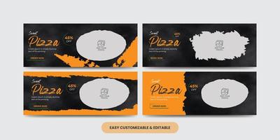 pacote de modelo de foto de capa de mídia social de pizza de comida deliciosa. banner de comida vetor