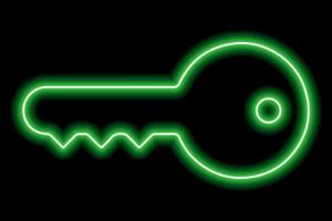 chave de metal simples. contorno de néon verde sobre um fundo preto. ilustração vetor