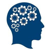 design de ícone de logotipo de cabeça humana de tecnologia. forma de cérebro de cabeça humana digital com gênio de inovação de conceito de ideia de engrenagens.