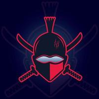 ninja e modelo de design de logotipo de ilustração vetorial de mascote de espada cruzada. mascote ninja para canal de jogos. vetor