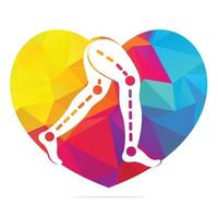 pernas protéticas em design de modelo de logotipo de coração. projeto de vetor de clínica ortopédica e fisioterapia.