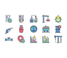 indústria petrolífera e conjunto de ícones de petróleo vetor