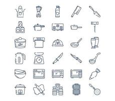 conjunto de ícones de cozinha e utensílios de cozinha vetor