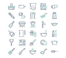 conjunto de ícones de cozinha e utensílios de cozinha vetor