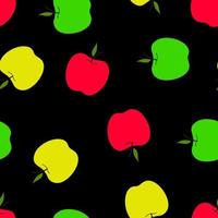 padrão sem emenda com maçãs em um fundo preto. padrão de outono com fruta. vermelho, verde, amarelo apple.bright impressão para tecido vetor