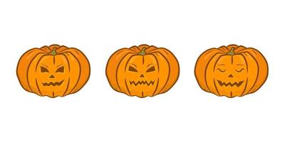 conjunto de abóboras de halloween coloridas desenhadas à mão. abóboras com sorriso para cartão de saudação de design de férias, banner, pôster, panfletos e convites para festas. ilustração vetorial vetor