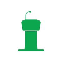 pódio de vetor verde eps10 com ícone sólido abstrato de microfone isolado no fundo branco. símbolo de pódio em um estilo moderno simples e moderno para o design do seu site, logotipo e aplicativo móvel