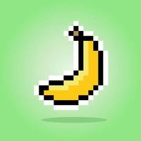 Banana de pixel de 8 bits. frutas na ilustração do vetor de ativos de jogo de 8 bits.