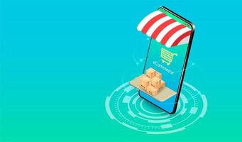 compras on-line em smartphone com sistema de comércio eletrônico vetor