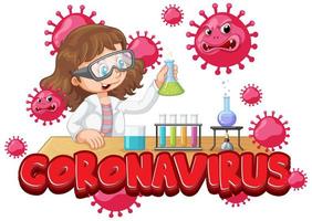 garota experimentando coronavírus no laboratório vetor