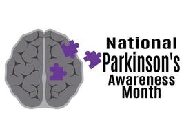 mês nacional de conscientização de parkinsons, ideia para um pôster horizontal, banner, panfleto ou cartão postal sobre um tema médico vetor