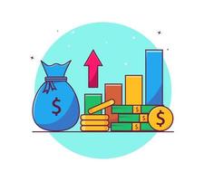 estatística de investimento com ilustração de dinheiro, financiamento de investimento de crescimento, conceito de ícone de negócios com vetor