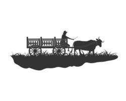 agricultor na carruagem de vaca, conceito de design de transporte agrícola tradicional. objeto isolado de ilustração vetorial no fundo branco vetor