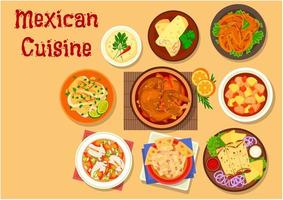 ícone de pratos de carne e peixe cozinha mexicana vetor