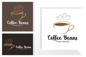 design de logotipo de bebida de feijão de café em ilustração vetorial de cor marrom vetor