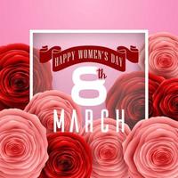 feliz dia internacional da mulher com moldura quadrada e rosas em flores de fundo vetor