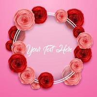 feliz dia internacional da mulher com flor de rosas, borboletas, corações e moldura quadrada no fundo rosa vetor
