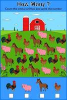 educação contando jogo de animais de fazenda para crianças pré-escolares vetor