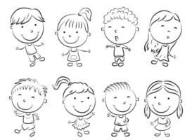 ilustração vetorial de doodle de desenho animado de crianças felizes vetor