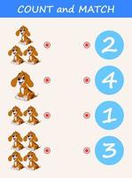 contar e combinar desenhos animados de cães. jogo educativo de matemática para crianças vetor