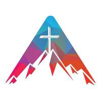 cruz batista no design do logotipo da montanha. cruz no topo da montanha. logotipo da igreja e da organização cristã.