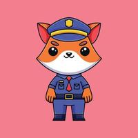 fofo raposa policial desenho animado doodle conceito desenhado à mão vetor ilustração de ícone kawaii