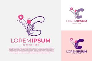 ilustração de modelo de vetor de design de logotipo letra c com flores