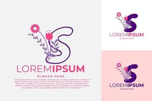 ilustração de modelo de vetor de design de logotipo de letra s com flores