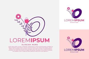 ilustração de modelo de vetor de design de logotipo letra o com flores