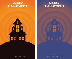 fundo assustador de halloween com casa assombrada, lua e morcegos. design legal e de terror. cartazes, banners, folhetos para eventos noturnos de festa de halloween e dia de halloween vetor