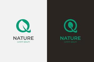 letra inicial q logotipo natural da marca com design de elemento de símbolo de ícone de folha vetor