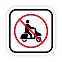 sinal de estrada de ciclomotor proibido. ícone de silhueta preta de proibição de scooter. pictograma de scooter rápido proibido. pessoa no símbolo de parada vermelha da moto. nenhum transporte de moto permitido. ilustração vetorial isolado. vetor