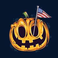 tema e conceito de abóbora de halloween abóbora perfurada bandeira dos estados unidos vetor