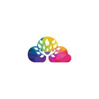 árvore de mão verde criativa e design de logotipo de nuvem. logotipo de produtos naturais. ícone de cosméticos. logotipo do spa. salão de beleza ou logotipo de ioga. vetor