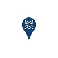 pessoas e design de logotipo de ponteiro de mapa. símbolo ou ícone do localizador de pessoas e gps. modelo exclusivo de design de logotipo humano e pin. vetor