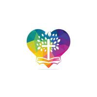 coração abstrato e árvore religiosa símbolo cruz ícone vector design.