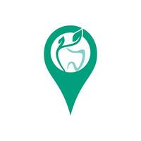 design de logotipo de ponteiro de dente e mapa. símbolo ou ícone do localizador dental e gps. vetor