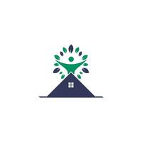design de logotipo de vetor de proteção de energia em casa verde. casa ecológica, designs de logotipo de atendimento domiciliar.