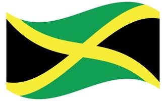 acenando a bandeira da jamaica. esvoaçante bandeira jamaicana têxtil. a cruz, preta, verde e dourada vetor