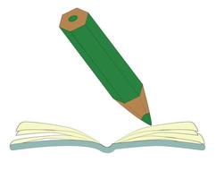 uma ilustração de um lápis de desenho animado escrevendo em um livro vetor