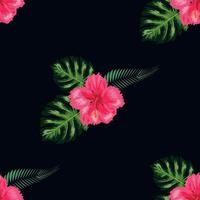padrão perfeito com folhas tropicais, flores de hibisco vetor