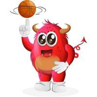 vector monstro vermelho bonito jogando basquete, freestyle com bola