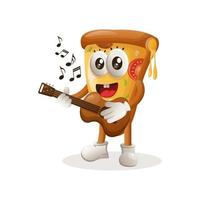 mascote de pizza bonito tocando guitarra vetor