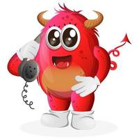vetor monstro vermelho bonito pegar o telefone, atender telefonemas