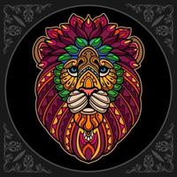 artes de mandala de leão colorido isoladas em fundo preto vetor