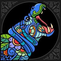 artes coloridas da mandala do hipopótamo isoladas no fundo preto vetor