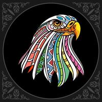 artes de mandala de águia colorida isoladas em fundo preto vetor