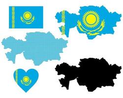 mapa e bandeira do símbolo do Cazaquistão em um fundo branco vetor